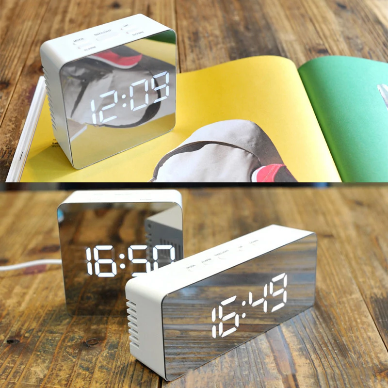 

2019 LED Mirror Alarm Clock Best Selling Multifunctional Digital Clock Snooze Time Temperature Display Electronic Table Watch
