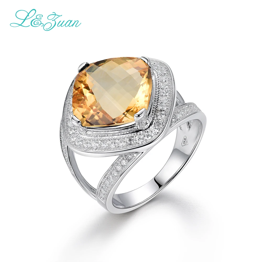 

L&zuan S925 Silver Citrine Ring for women Natural 6.75ct Yellow Crystal Trendiest Square Fine jewelry Gift