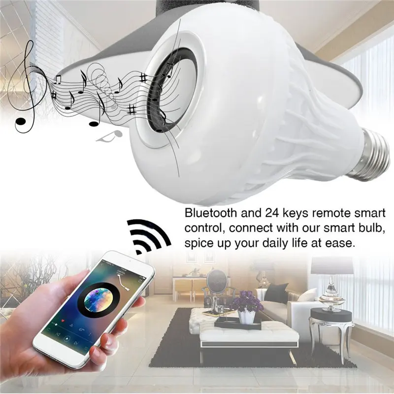 

Smuxi E27 LED RGB Wireless Bluetooth Speaker Music Smart Light Bulb 15W Playing Lamp + Remote Control Decor for iOS Android