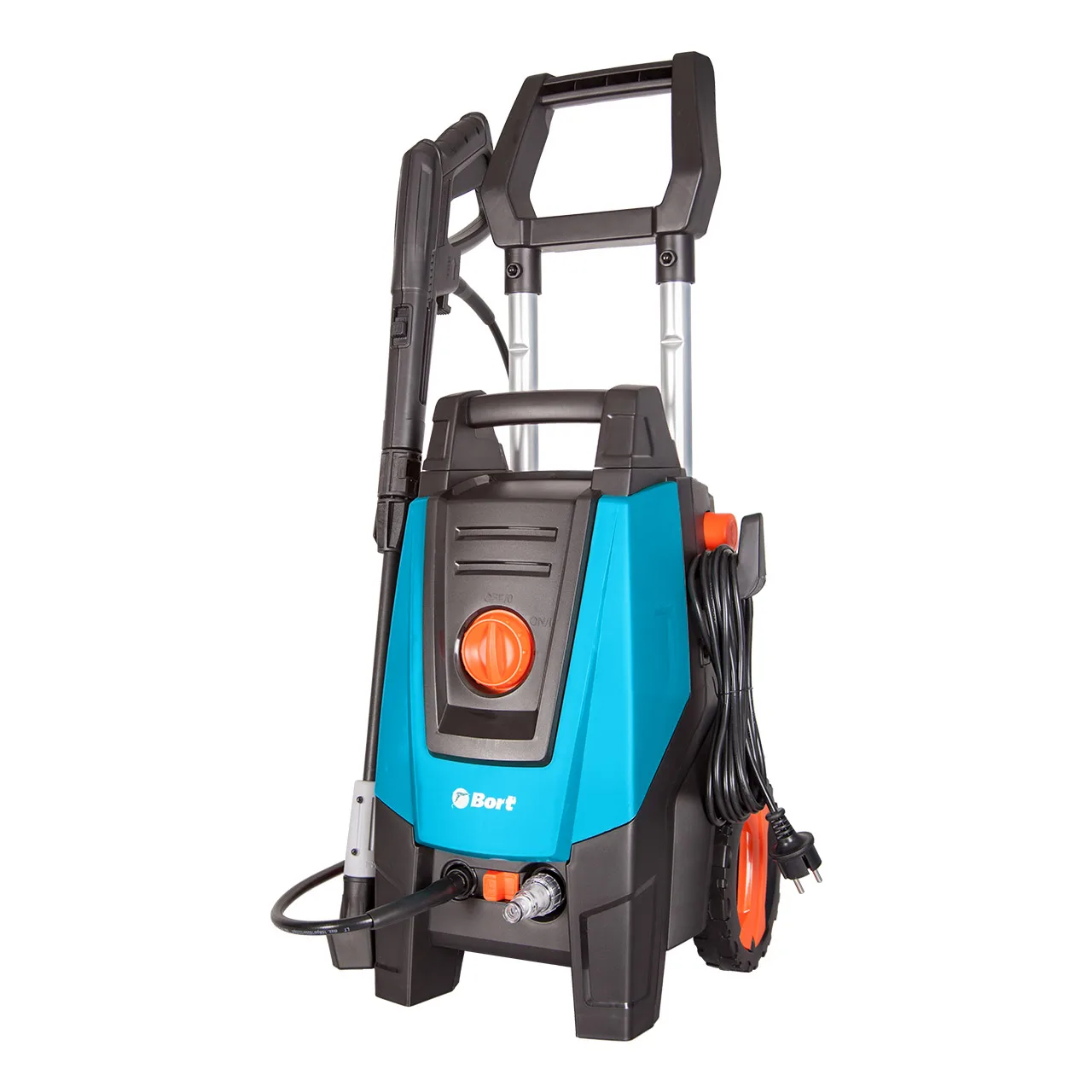 Мойка высокого давления Bort BHR-2100-Pro (Мощность 2000 Вт, производительность 7.5 л/мин, макс.давление 160 бар, автоматическое всасывание, автостоп, длина шнура 5 м, длина шланга 8 м)