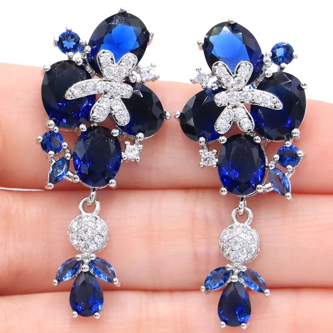 

21x10mm Elegant Rich Blue Violet Tanzanite Woman's Party Silver Stud Earrings