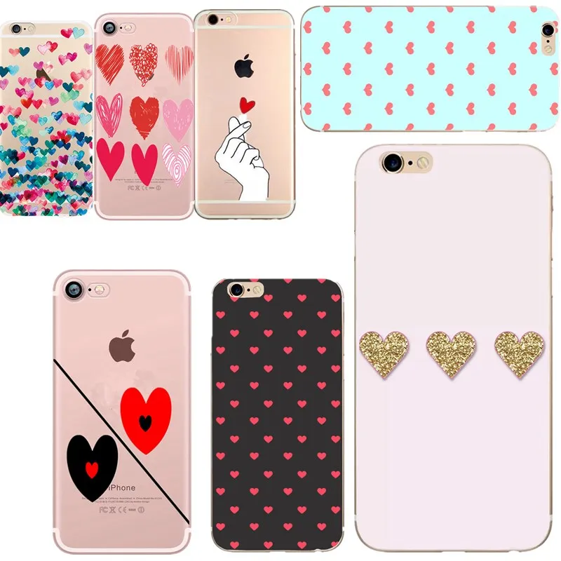 Cute Love Heart Phone Case For iphone 7 6S 6 8 Plus Cases Ultra thin Soft TPU Clear Cover Cartoon Capa |