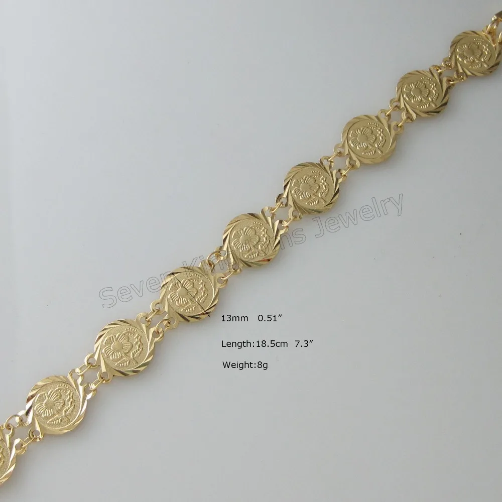 

Min Order is 10 usa dollar / NEW 7.3" - YELLOW GOLD GP OVERLAY FILL BRASS FLOWER PATTERN ON SURFACE ROUND PART BRACELET