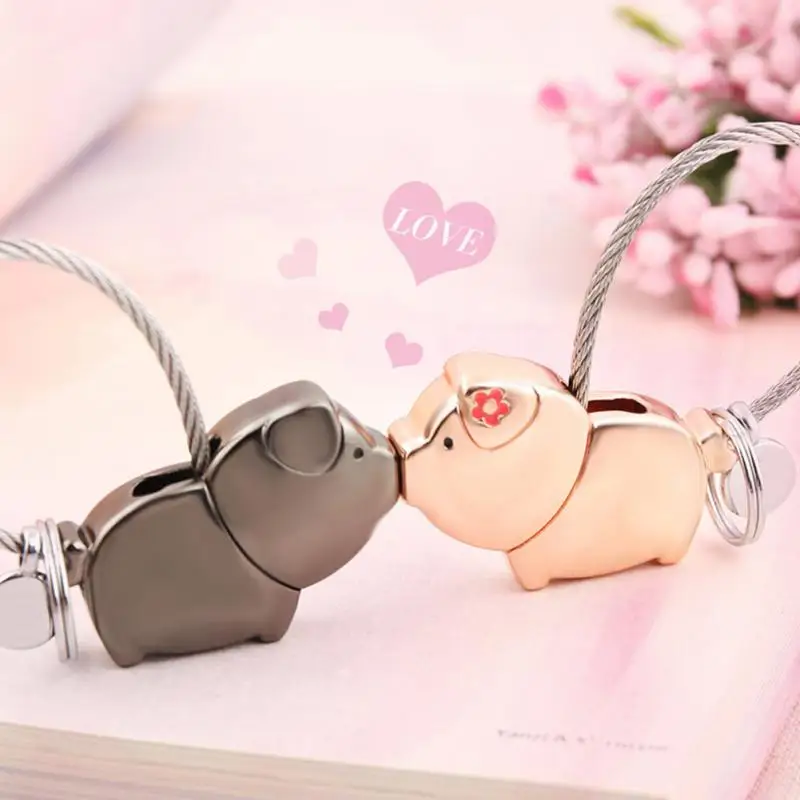 

Love Me Kiss Pig Key chain Key Ring for Women Pendant Couple Lovers Trinket Keychain llaveros para pareja mujer