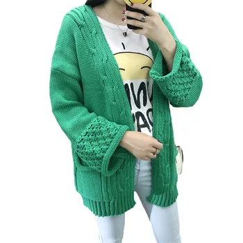 

2018 Spring Autumn New Korean Loose Large Size Women Hook Flower Sweater Cardigan Solid Color Female Sweater Thick Coat LQ40