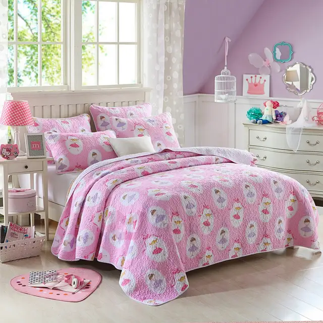 Princess Pink Quilt Set 2pcs 3pcs Aircondition Bedspread Cotton