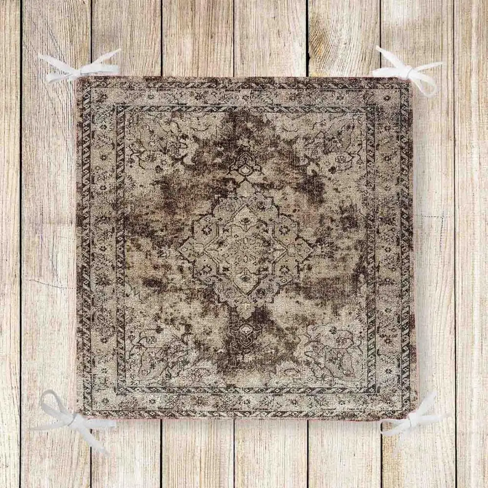 buy Else Brown Ottoman Turkish Vintage 3d Print Square Chair Pad Seat Cushion Soft Memory Foam Full Lenght Ties Non Slip Washable