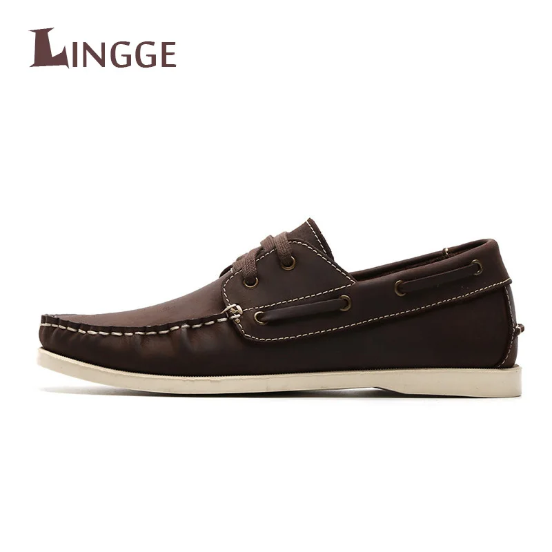 

High Quality Genuine Leather Boat Shoes Mens Casual Loafers British Style Breathable Driving Shoes Lace-Up Design Fashion Flats