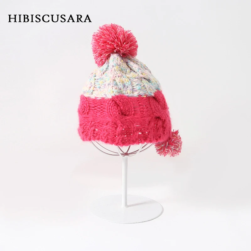 Baby Girl Winter Hat Beautiful Infant Kids Knitted Cap With Balls