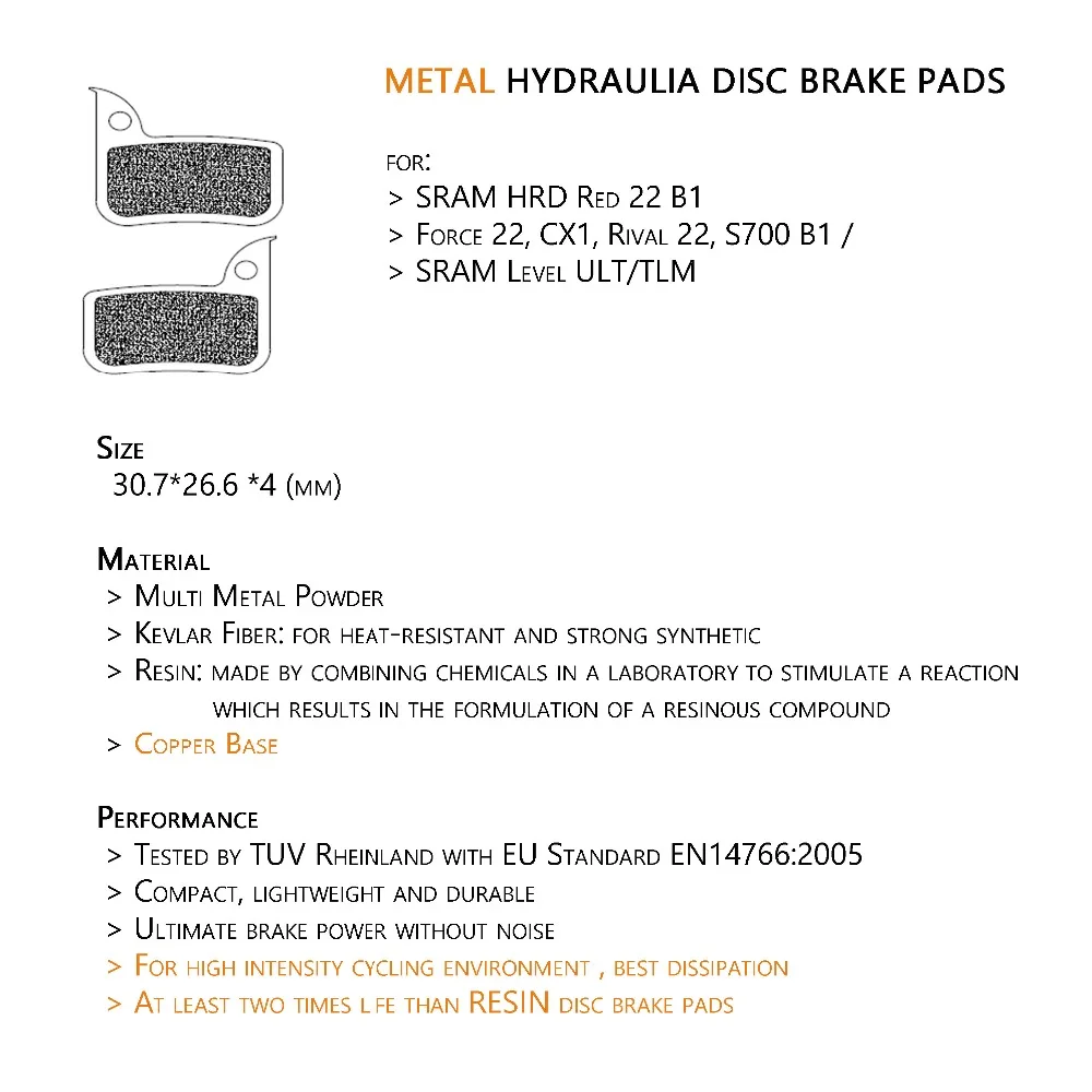 EOOZ 2 пары велосипедные металлические гидравлические дисковые Тормозные колодки для SRAM HRD Red 22 B1, Force 22, CX1, Rival 22, S700 B1 Уровень ULT/TLM
