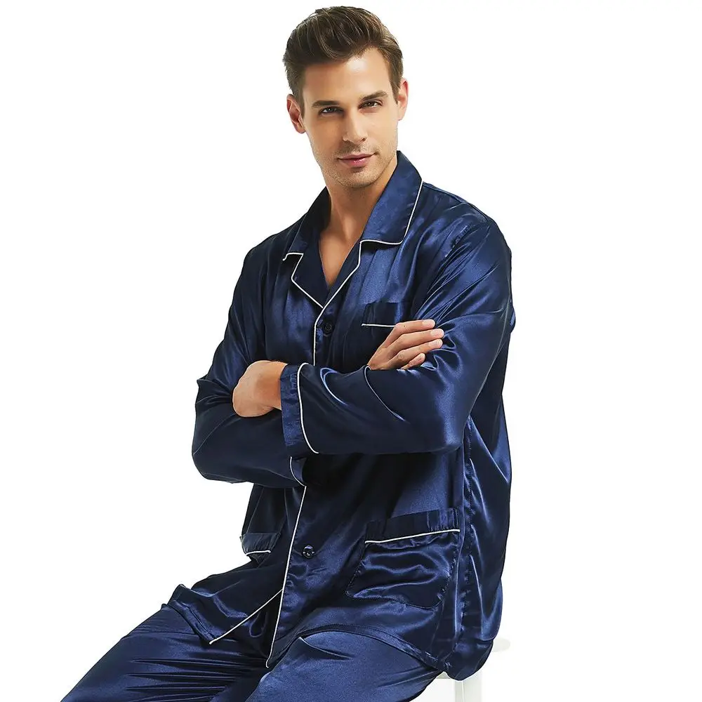 Mens Silk satin Pajamas Set  Pajama Pyjamas  Set  PJS Sleepwear Loungewear  S,M,L,XL,XXL,XXXL,4XL checkered pajama pants Men's Sleep & Lounge