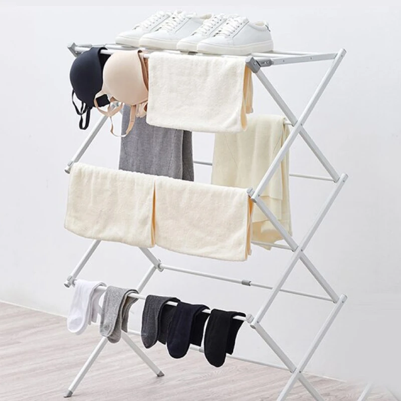  TG-Motors Folding drying rack indoor home balcony clothes pole portable mobile telescopic storage r