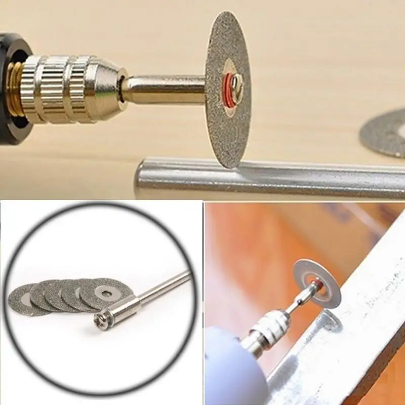 

5pcs/set 22mm Mini Diamond Saw Blade Silver Cutting Discs with 1X Connecting Shank Accessories for Dremel Drill Fit Rotary Tool