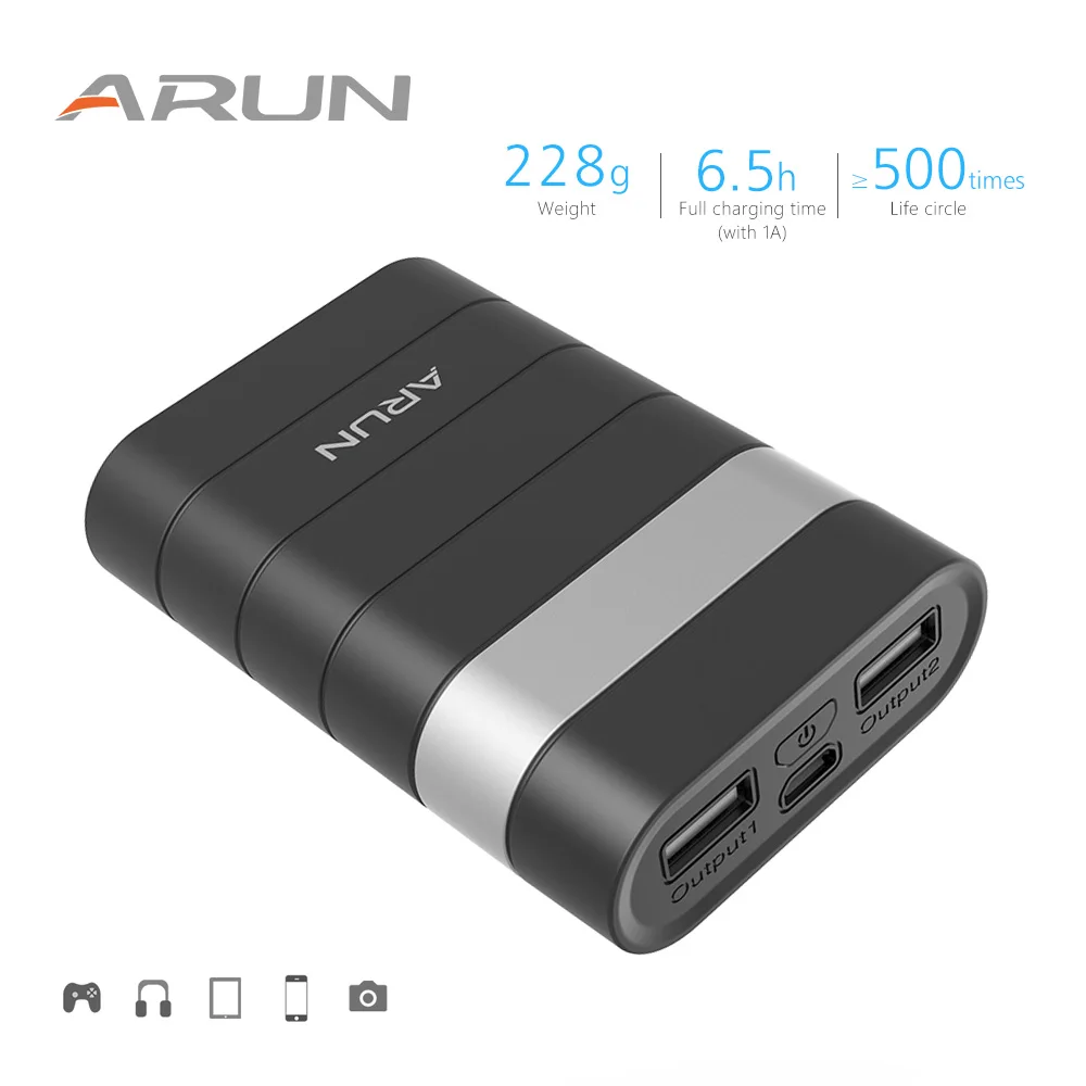 

ARUN 10000mah Power Bank External Battery PoverBank 2 USB Powerbank Portable Mobile phone Charger for Xiaomi MI iphone XS huawei