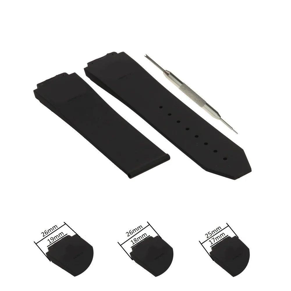 

MDNEN 17x25/18x26/19x26mm Black Rubber Watch Band Strap Fits For Hublot Big Bang + Tool