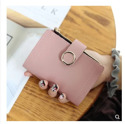 

Small Fresh Short Fund Ma'am Hasp Pu Skin Solid Color Lovely Card Package Hand Take fashion women wallets