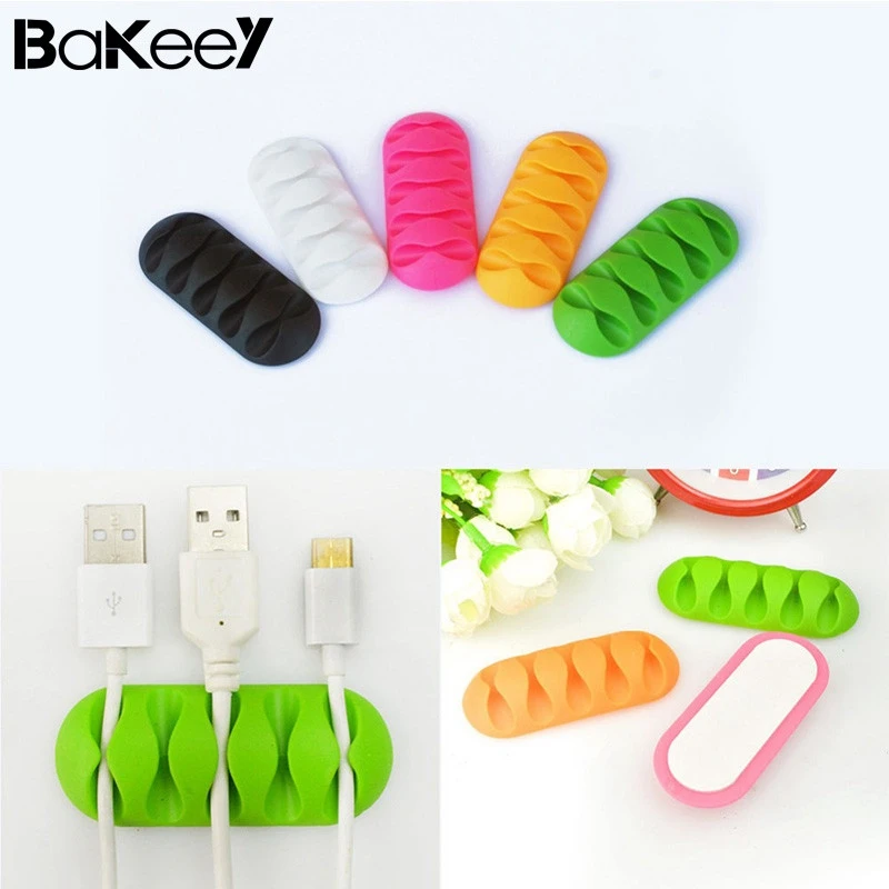 

Bakeey 5 Slots Sticky Silicone Desktop Earphone USB Organizer Cable Management Holders mini Five Porous phone data Cable Stands