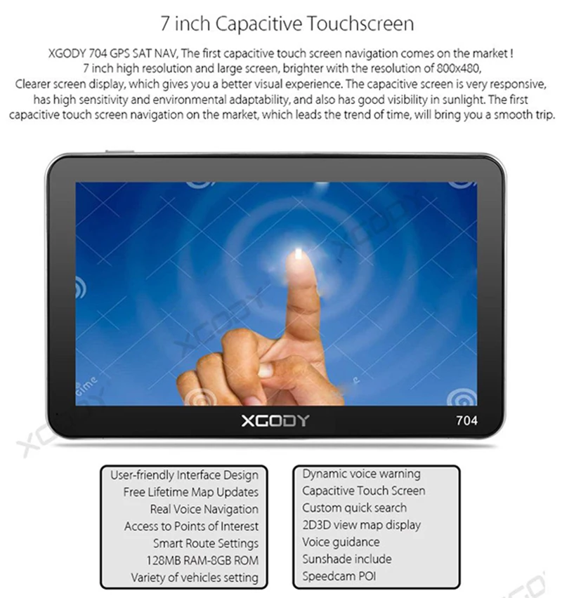 Xgody gps Navigation Truck Car GPS Navigator 128+8GB 7 inch Europa FM Bluetooth Rearview Camera Optional Sat nav Map Free Update