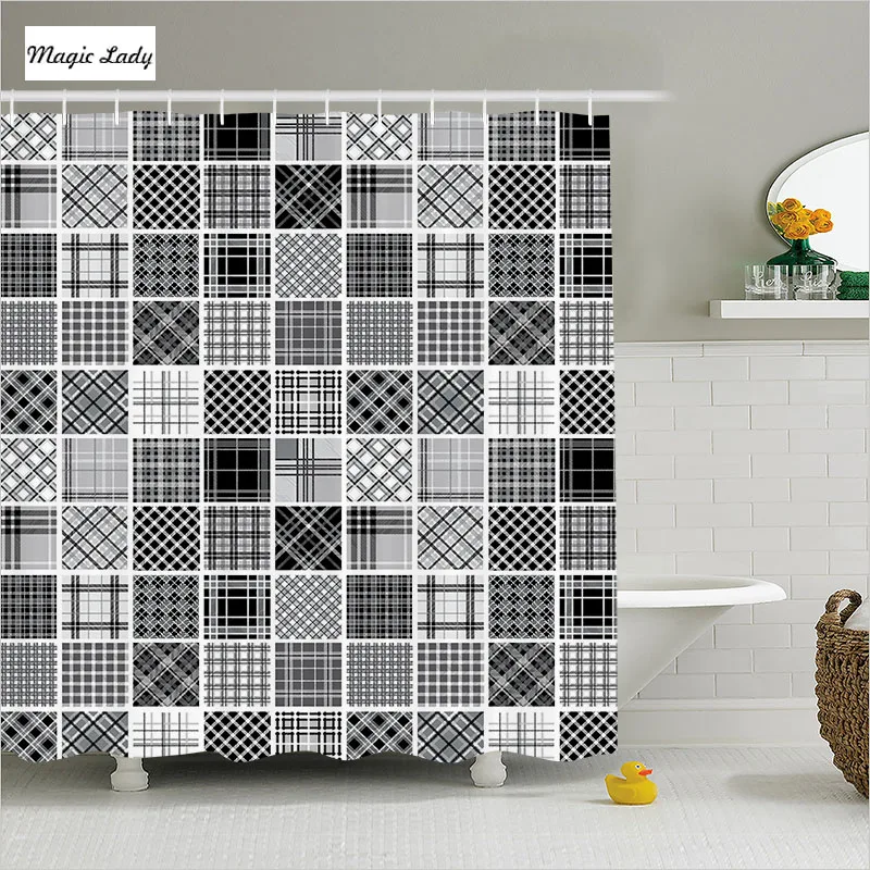 Shower Curtain Geometric Bathroom Accessories Checkered Squared Scotch