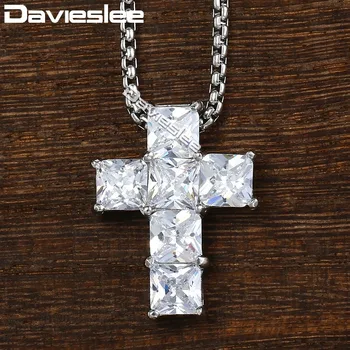 

Davieslee Rhinestones Cross Pendant Men's Necklace Box Link Chain Stainless Steel Silver Color DKN543