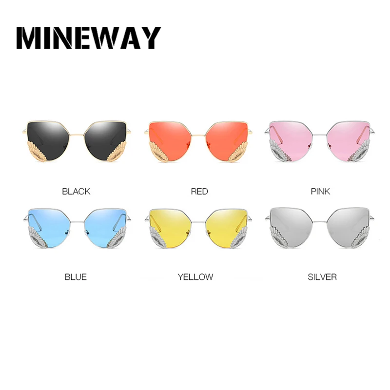 MINEWAY Мода Cat Eye Солнцезащитные Очки Женщины Luxury Brand Дизайнер Металлический каркас Солнцезащитные Очки Для Женщин UV400 Lentes де золь