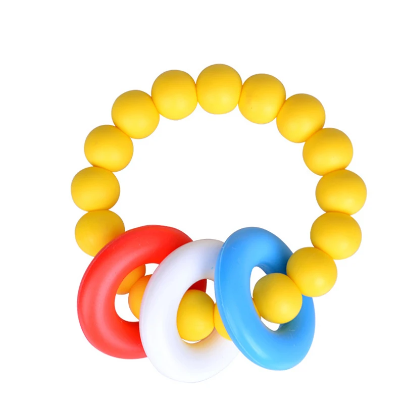 Colorful Baby Chewy Teething Toys Bell Ring Teether Toddlers Organic Infants Training Sensory Toothbrushes  (4)