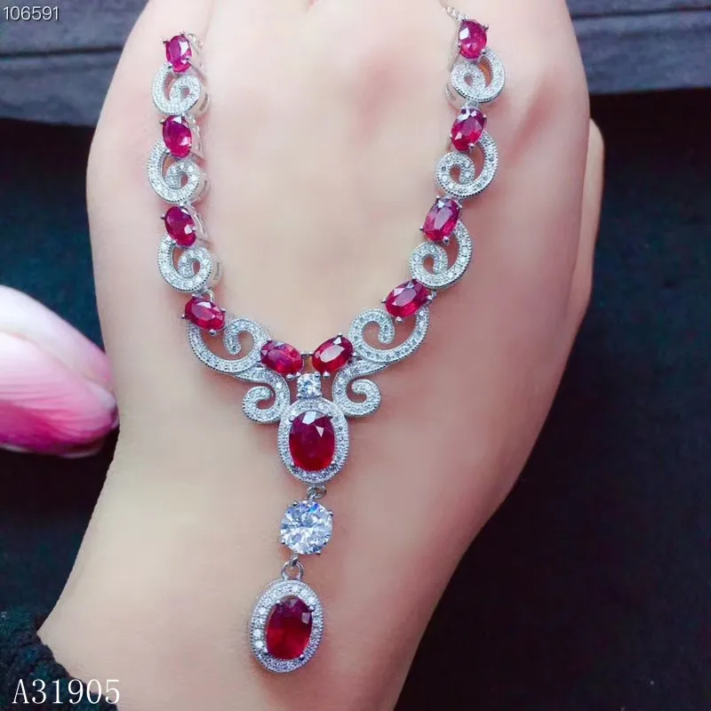 

KJJEAXCMY boutique jewelry 925 sterling silver inlaid natural ruby female luxury necklace support detection