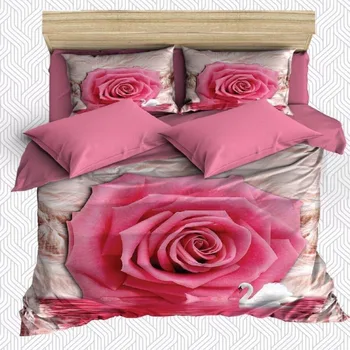 

Else 6 Piece Pink Big Flower Floral White Floor 3D Print Cotton Satin Double Duvet Cover Bedding Set Pillow Case Bed Sheet