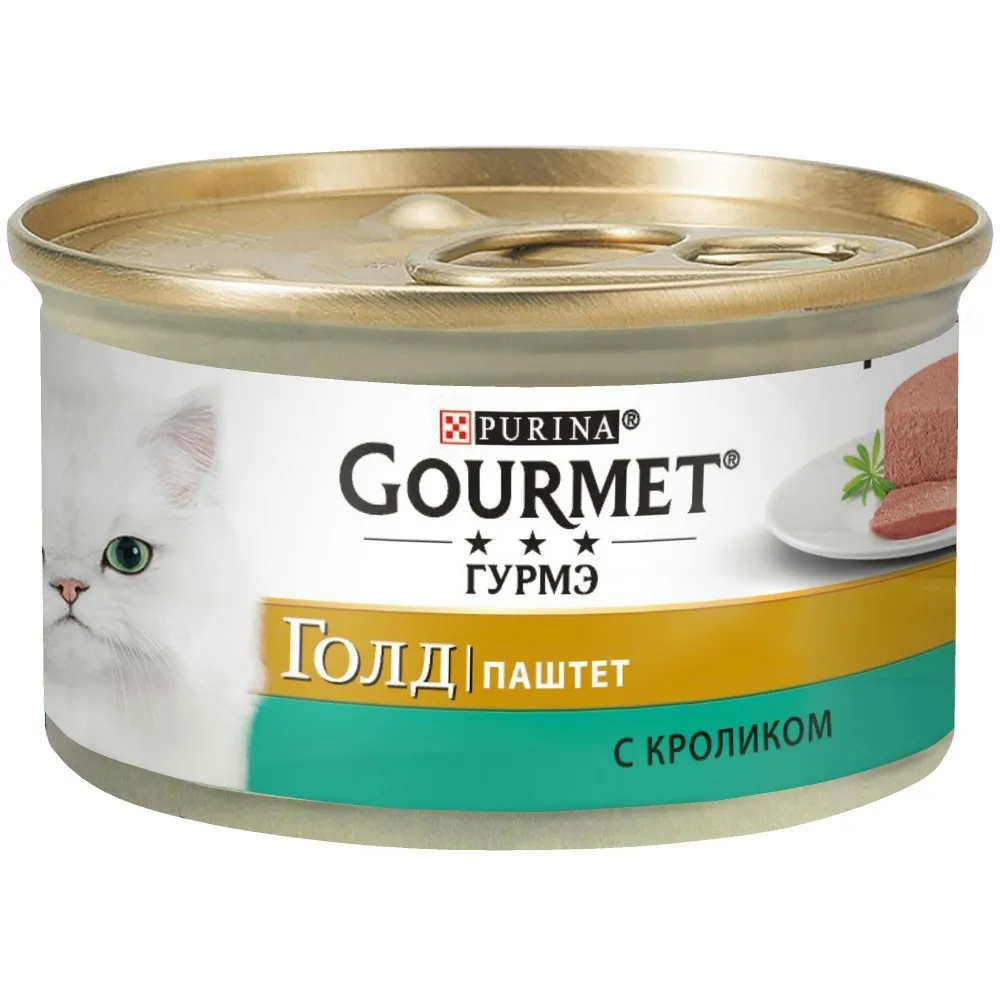 Влажный корм Gourmet Gold Паштет для кошек с кроликом, Банка, 24х85 г