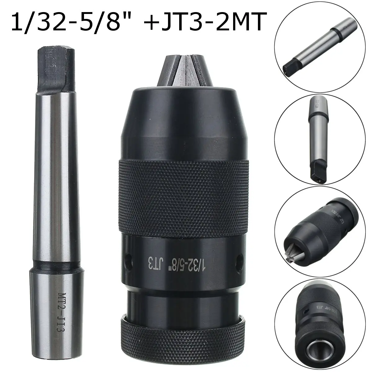 

1/32-5/8" 3JT Pro-Series Keyless Drill Chuck &JT3-MT2 Taper Tanged Arbor CNC 2MT Hand Tool Set