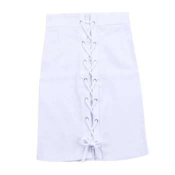 

2018 Fashion Elegant Women's Bandage Button Up Washed Denim Pencil Slim Skirt Solid High Waist Mini Skirts