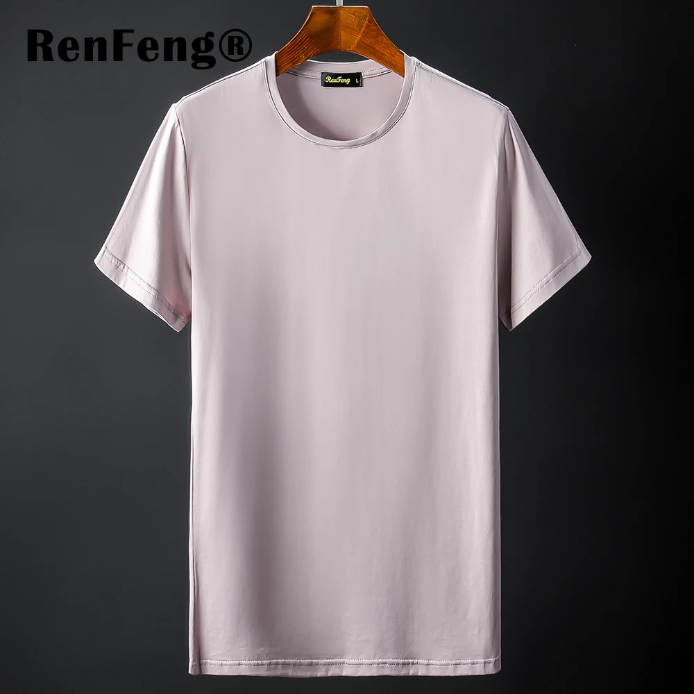 New Blank black Mercerized Cotton Short Sleeve Men's T-Shirt Underwear Round Collar Ice Silk Cool T-Shirt Slim Blusa Tops Summer (8)