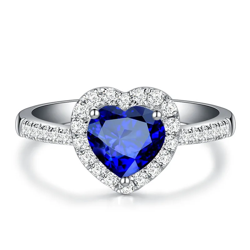 PANSYSEN амулеты 7 мм Сердце натуральный сапфир драгоценный камень кольца для женщин Натуральная 925 пробы серебряные ювелирные изделия обручальное кольцо подарки - Gem Color: Blue