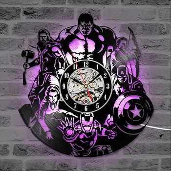 

The Avengers Shape Vinyl Record Clock Creative Hollow Marvel Comics LED Wall Clock Iron Man&Captain America&Thor Hanging Clock