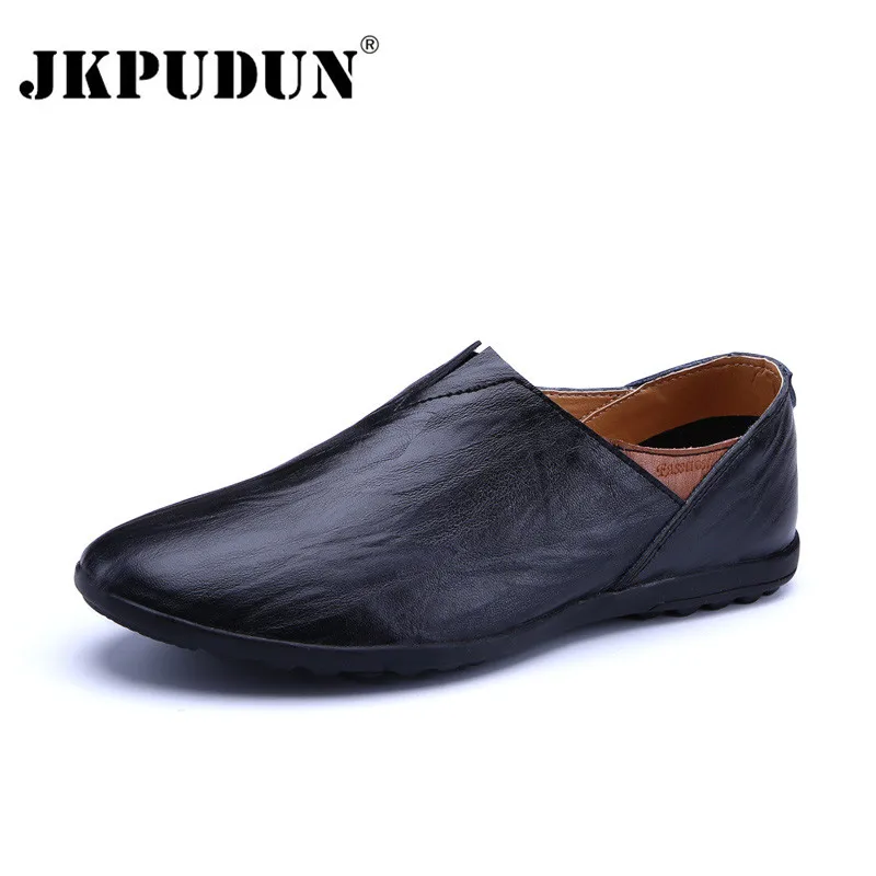 

JKPUDUN Genuine Leather Men Casual Shoes Luxury Brand 2018 Italian Mens Loafers Breathable Driving Shoes Slip On Comfy Moccasins