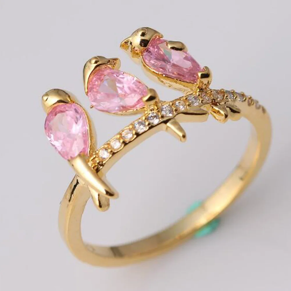 

Hot Sale! Creative Branches Golden Color Bird Ring Fashion Gilr Cute Jewelry Interesting Three Bird Tree Branches Ring