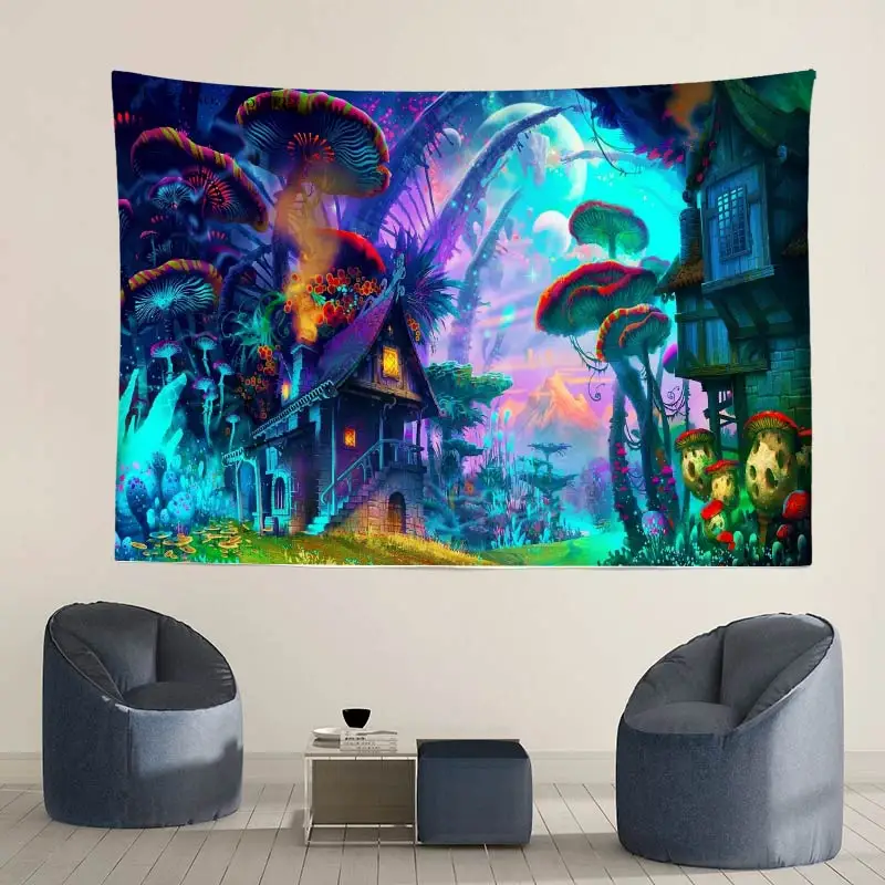 HD странная Trippy гобелен синий гриб домашний декор настенная висящая Скатерть