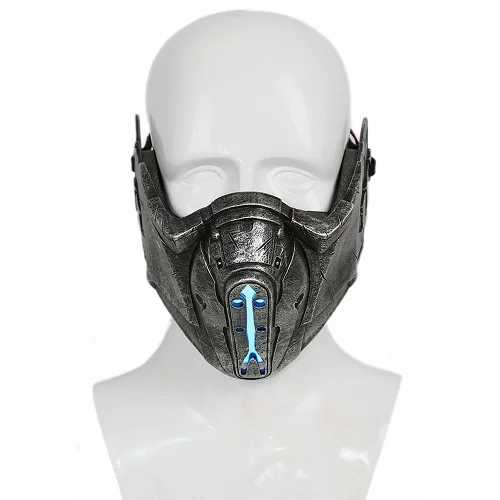 X-COSTUME Mortal Kombat Sub Zero маска игра косплей аксессуары реквизит серая Смола половина лица маски вечеринка Хэллоуин маска с светильник - Цвет: As Shown