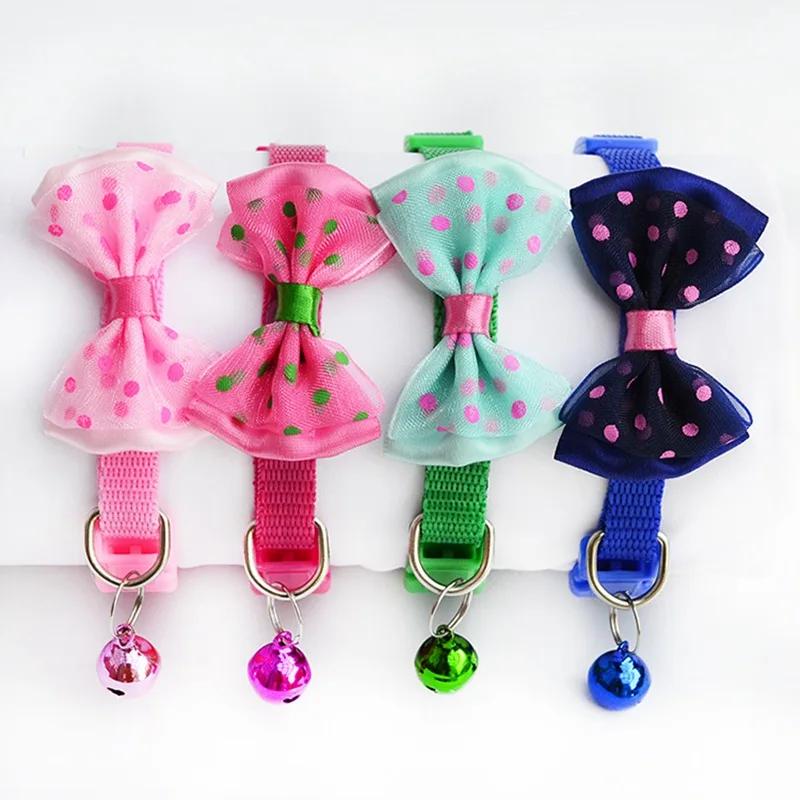 

Eco Friendly Small dog Collar For Pomeranian Puppies Dog Bow Tie Collar With Bell Chain Quality Adjustable Necktie For Cats E