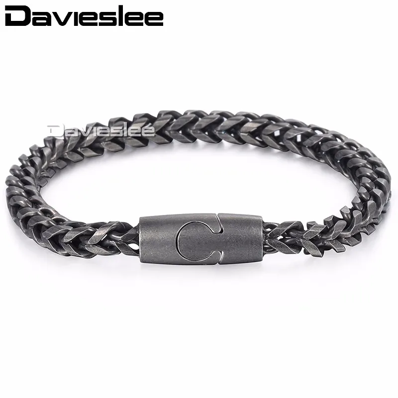 Davieslee мужской браслет Франко коробка звено цепи нержавеющая сталь Магнитная застежка черный тон 6 мм LKB578