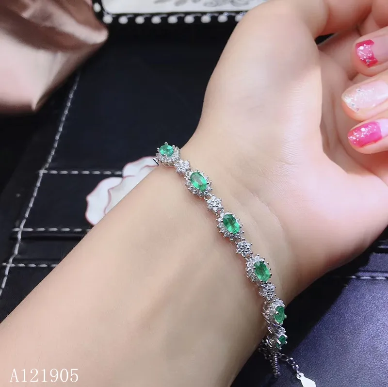 

KJJEAXCMY boutique jewelry 925 sterling silver inlaid natural emerald green emerald gem women luxury bracelet support detection