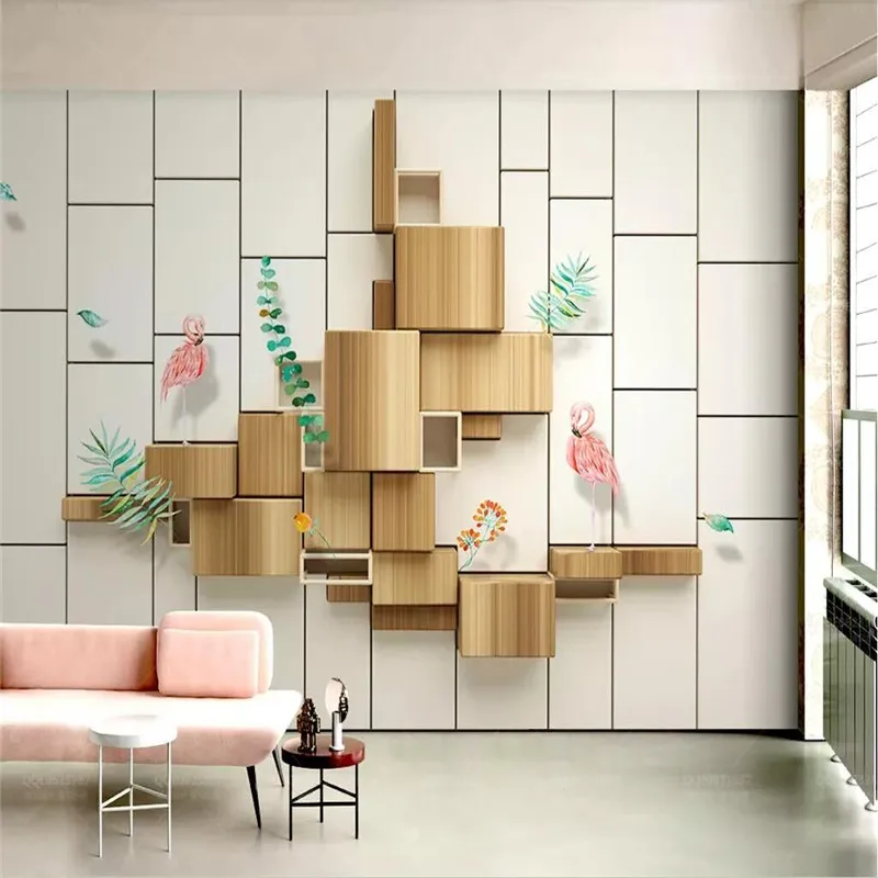 

Small fresh 3d wood grain TV background wall professional production of high-end mural factory wholesale