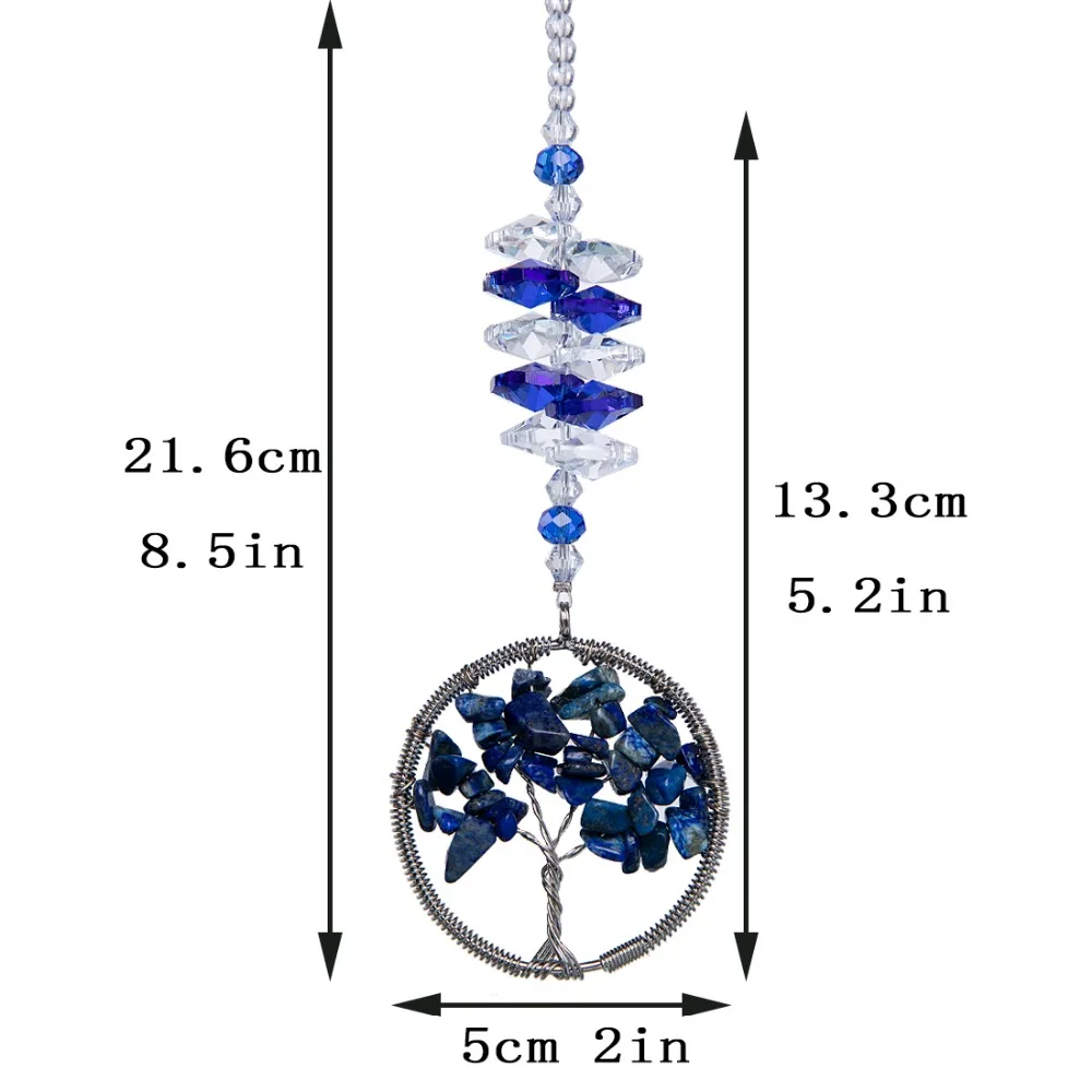 H& D Синий Кристалл Защита от солнца Дерево жизни оконный орнамент фэн-шуй целебный кристалл драгоценный камень Проволока Дерево Защита от солнца для домашнего декора