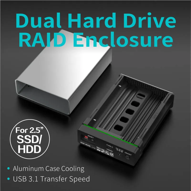Ineo 10 Гбит/с двойной HDD Raid корпус для USB C 3 1 Gen 2 Type до 2x2 5 дюймов SATA жесткий диск