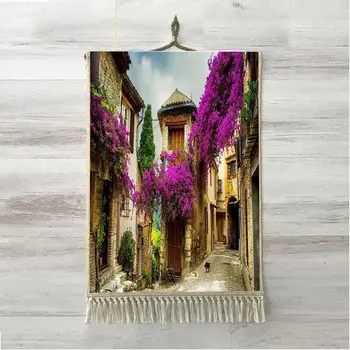 

Else Vintage Houses Purple Trees Town Florals 3D Print Decorative Gift Wall Art Rope Hanging Rug Carpet Tasseled Tapestry
