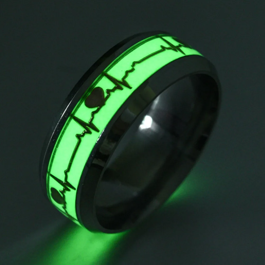 

1pc Heart Shape Luminous Ring Glowing in Dark Couple Rings For Friends Gift Stainless steel Jewelry wholesale