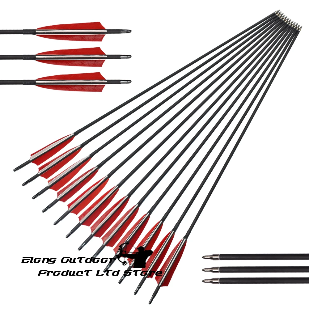 

Archery Arrows 400 500 600 Spine Carbon Arrow 4" Real Feather For Hunting Shooting Outdoor Bow 28 29 30 inch 6Pcs Free Shipping