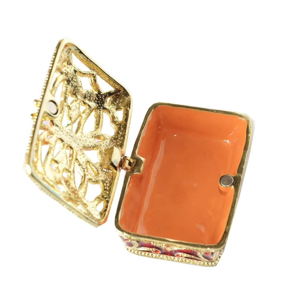 Gold filigree square decorative trinket jewelry boxes hand painted with