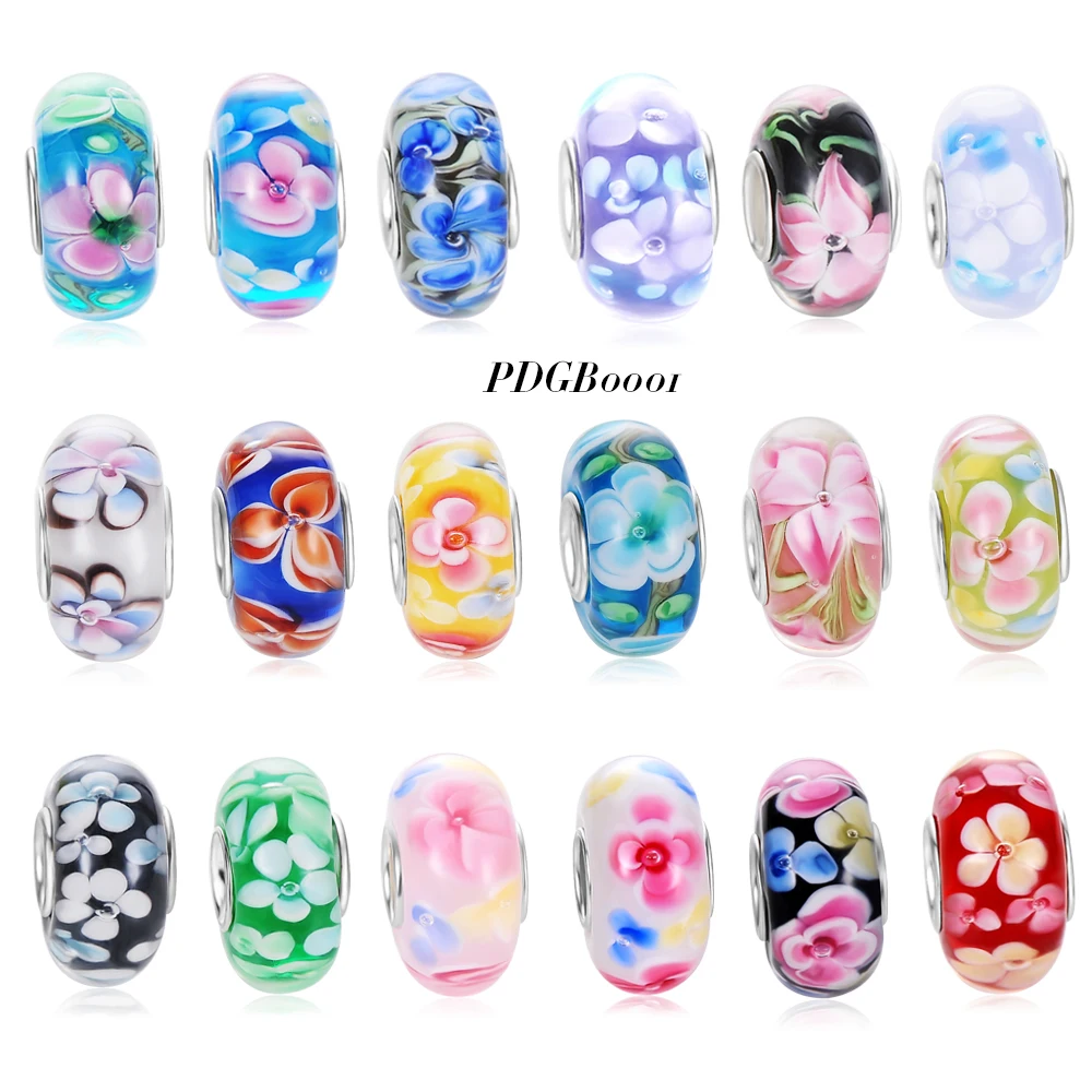 

Suplush 2016 New Hot Sale 18 Colors 925 Silver Flower Murano Glass Beads Fit European Charm Bracelets PDGB0001