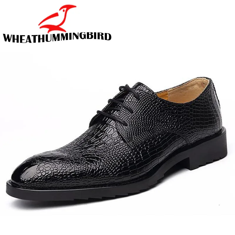 Hot Fashion Men Crocodile Grain Leather Shoes Oxford Men Lace-Up Formal Shoes Man Party Wedding Dress Shoes LE-17